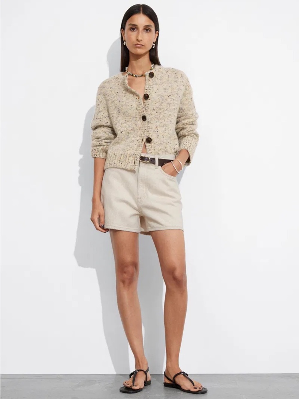 & Other Stories Buttoned Knit Cardigan in Mole, Small - Picture 2 of 7